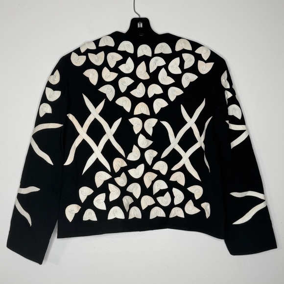 Kanar Black & Ivory Abstract Leather Appliqué Size M Artisan Statement Jacket - Picture 5 of 8